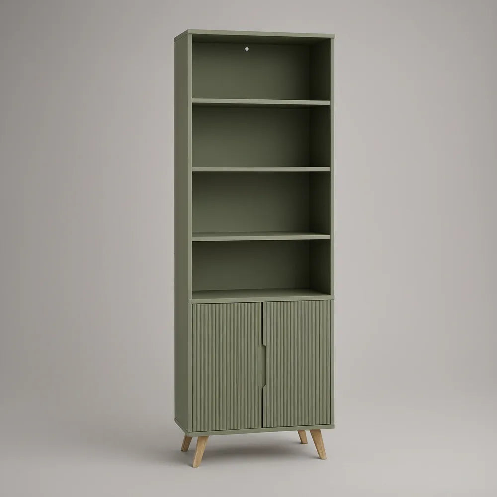 Armário alto retangular com 2 portas e 4 prateleiras em MDF verde, 80 x 40 x 190 cm