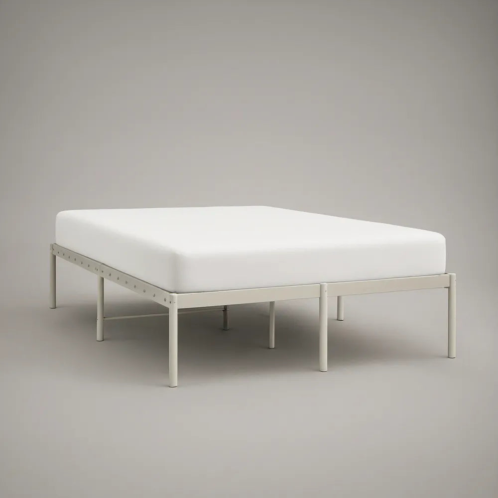 Estrutura de Cama de Casal em Aço Branco para Colchão 160 x 200 cm, 205 x 165 x 35 cm