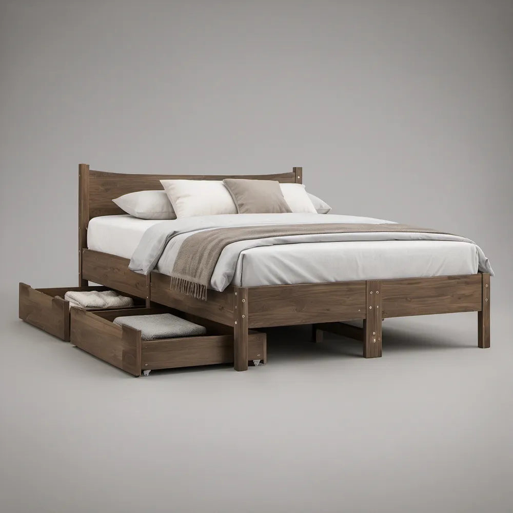 Cama de Casal em MDF Castanho com 2 Gavetas, 160 x 200 cm