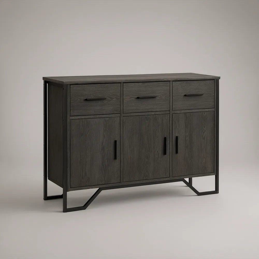 Aparador retangular em MDF melamínico preto com estrutura em aço 120 x 40 x 85 cm