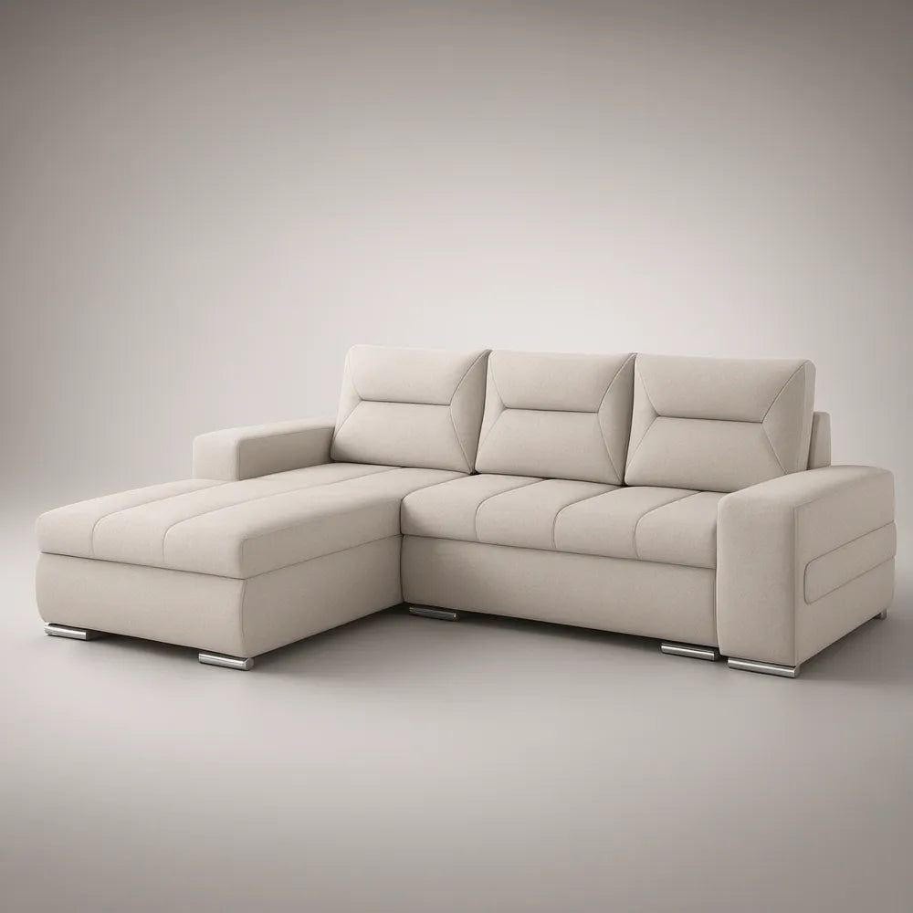 Sofá de Canto com Chaise Longue à Esquerda em Poliéster Bege 270 x 160 x 85 cm