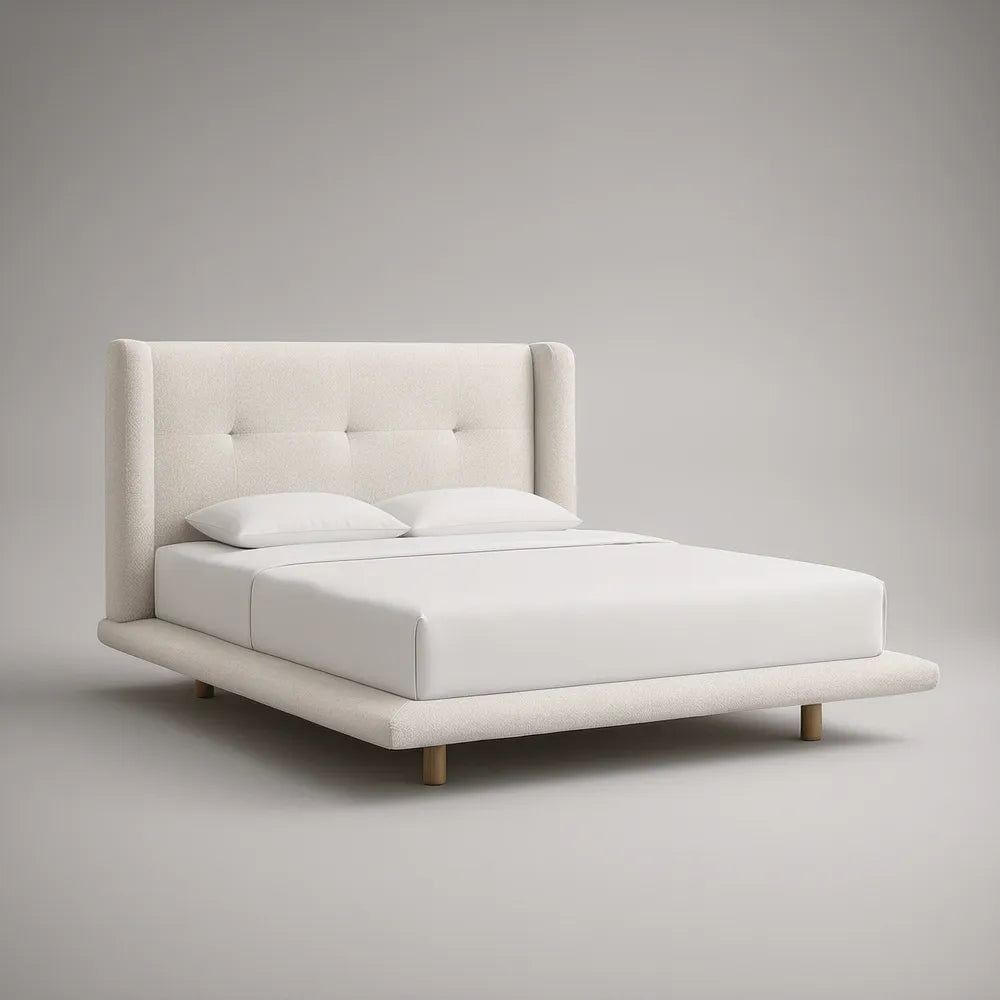 Cama de Casal Estofada 160 x 200 cm com Cabeceira Acolchoada Bege Claro