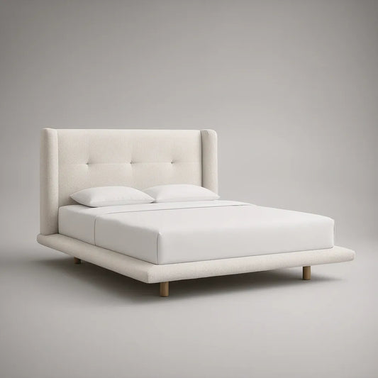 Cama de Casal Estofada 160 x 200 cm com Cabeceira Acolchoada Bege Claro