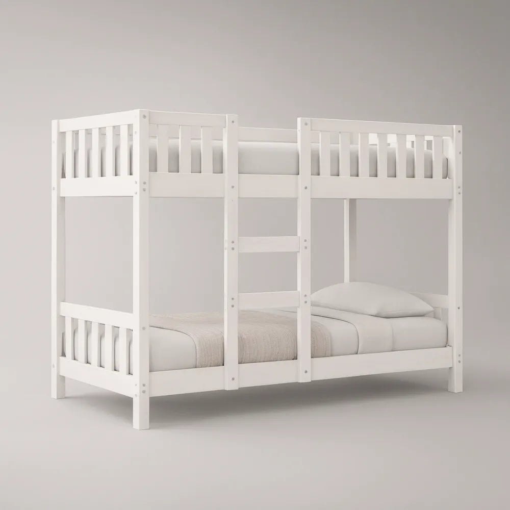 Beliche em Pinho Maciço Branco 198 x 98 x 150 cm para Colchões 190 x 90 cm