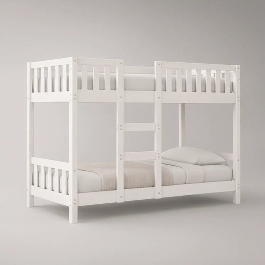 Beliche em Pinho Maciço Branco 198 x 98 x 150 cm para Colchões 190 x 90 cm