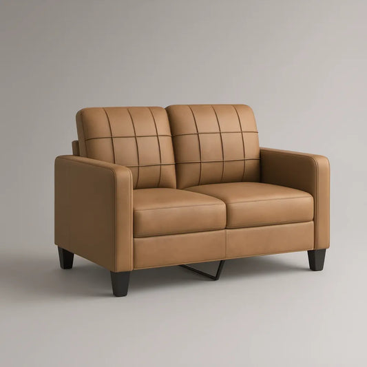 Sofá Reto de 2 Lugares em Couro Sintético PU Camel, 140 x 85 x 88 cm