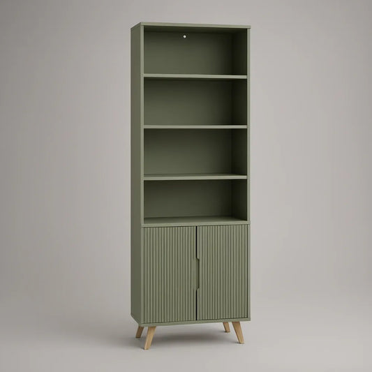 Armário alto retangular com 2 portas e 4 prateleiras em MDF verde, 80 x 40 x 190 cm