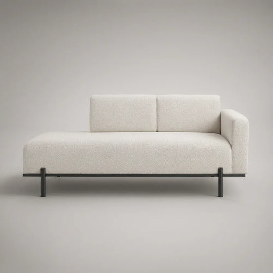 Chaise longue direita de 2 lugares em bouclé bege e preto, 160 x 85 x 75 cm