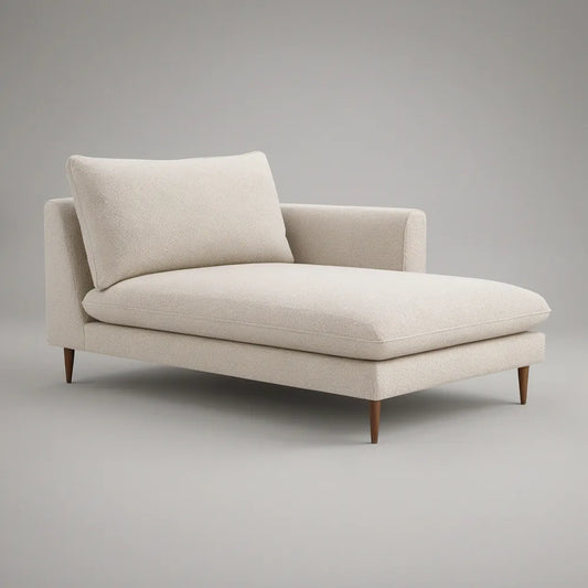 Chaise Longue Estofada em Poliéster Bege-Claro com Pés em Madeira Maciça Castanho-Escuro, 160 x 85 x 78 cm