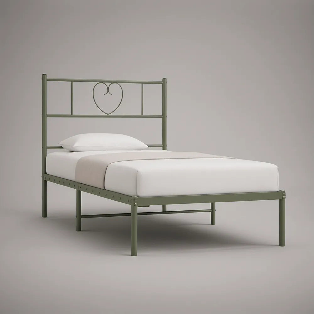 Cama Individual em Aço 90 x 190 cm Verde-oliva