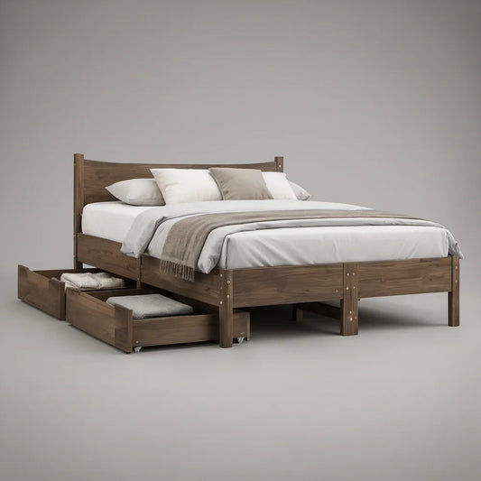 Cama de Casal em MDF Castanho com 2 Gavetas, 160 x 200 cm