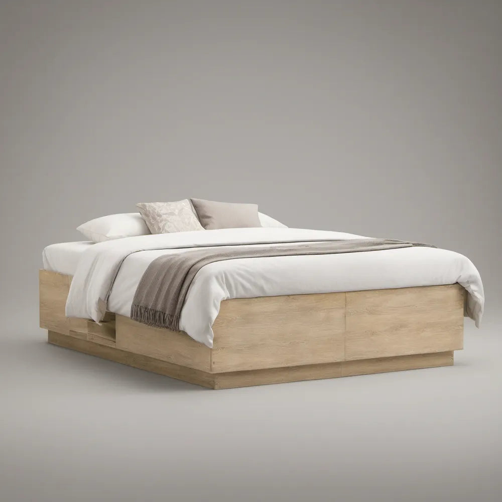 Cama de Casal com Arrumação Lateral 160 x 200 cm em Carvalho Claro