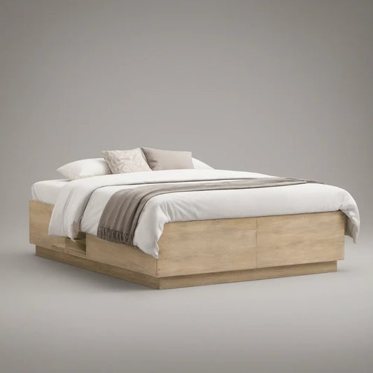 Cama de Casal com Arrumação Lateral 160 x 200 cm em Carvalho Claro