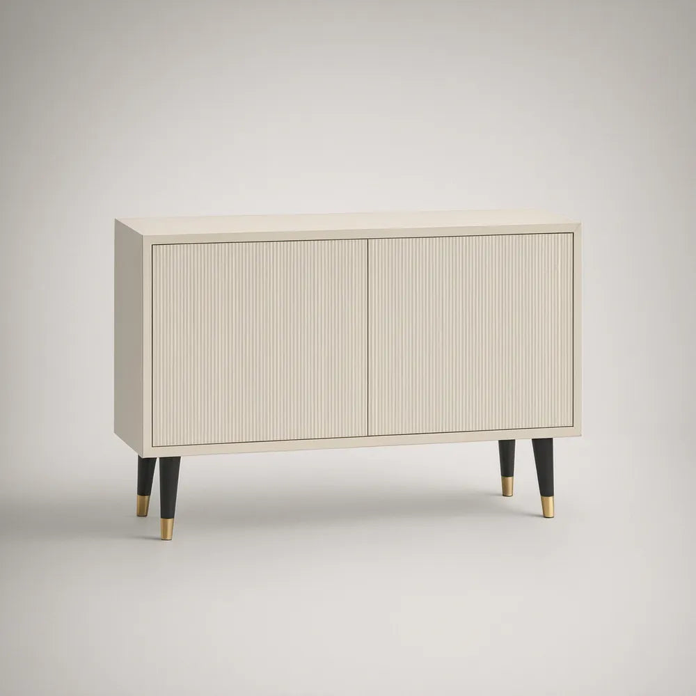 Aparador com 2 Portas Caneladas em MDF Lacado Bege, 120 x 40 x 80 cm
