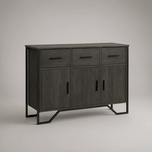 Aparador retangular em MDF melamínico preto com estrutura em aço 120 x 40 x 85 cm
