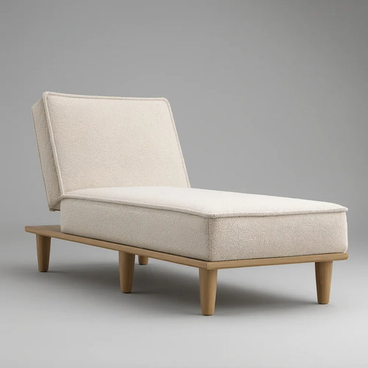 Chaise Longue sem Braços em Poliéster Bege com Base em Madeira Maciça 150 x 75 x 82 cm