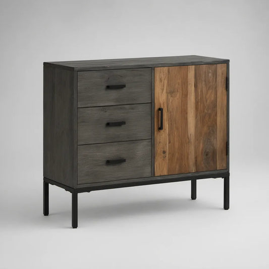 Aparador com 3 Gavetas e 1 Porta em MDF, Castanho e Preto, 100 x 40 x 90 cm