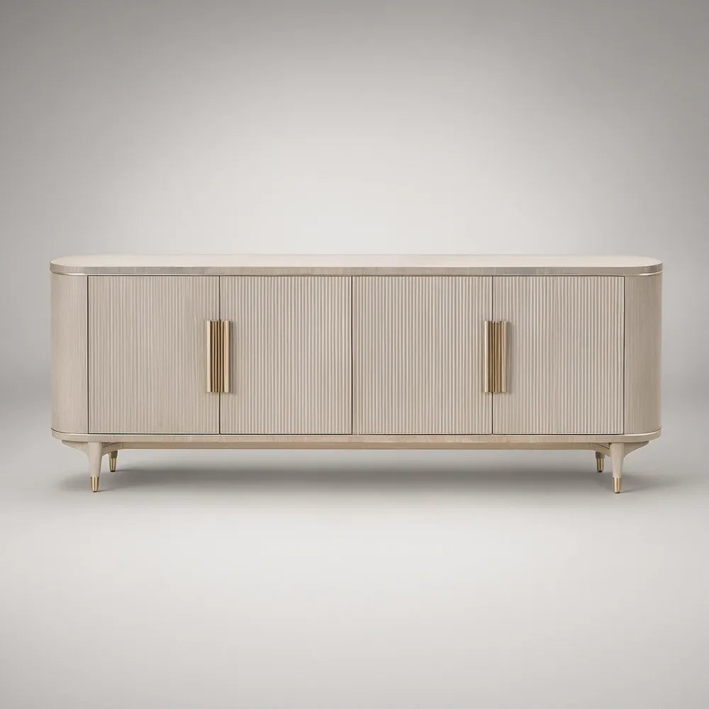Aparador Contemporâneo em MDF Bege-claro e Dourado, 4 Portas, 180 x 45 x 80 cm