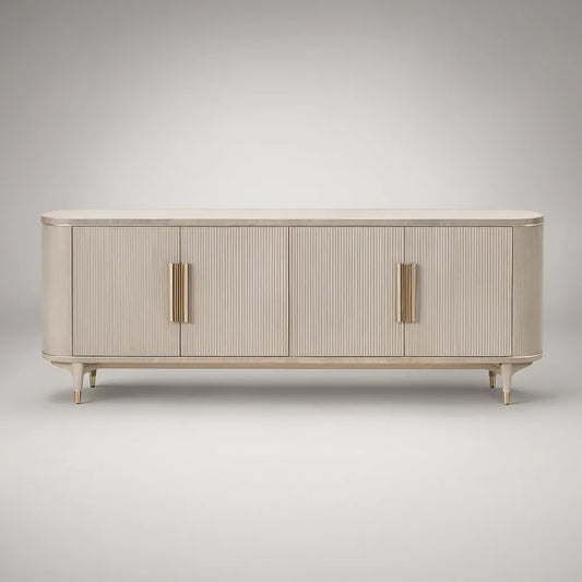 Aparador Contemporâneo em MDF Bege-claro e Dourado, 4 Portas, 180 x 45 x 80 cm