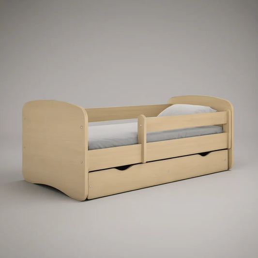 Cama para Criança 140 x 70 cm com Proteções Laterais e Gaveta Inferior em Bétula Natural