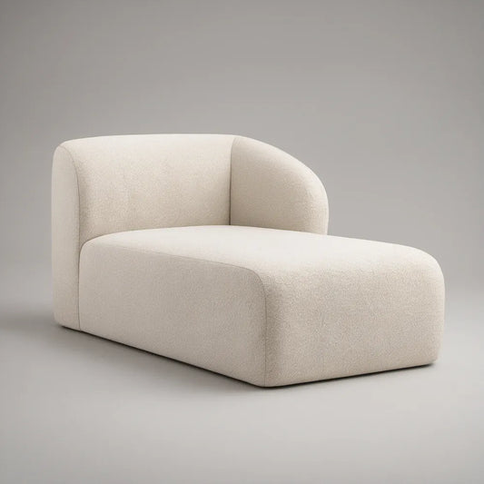 Chaise Longue Curva Estofada em Poliéster Bege, 150 x 85 x 70 cm
