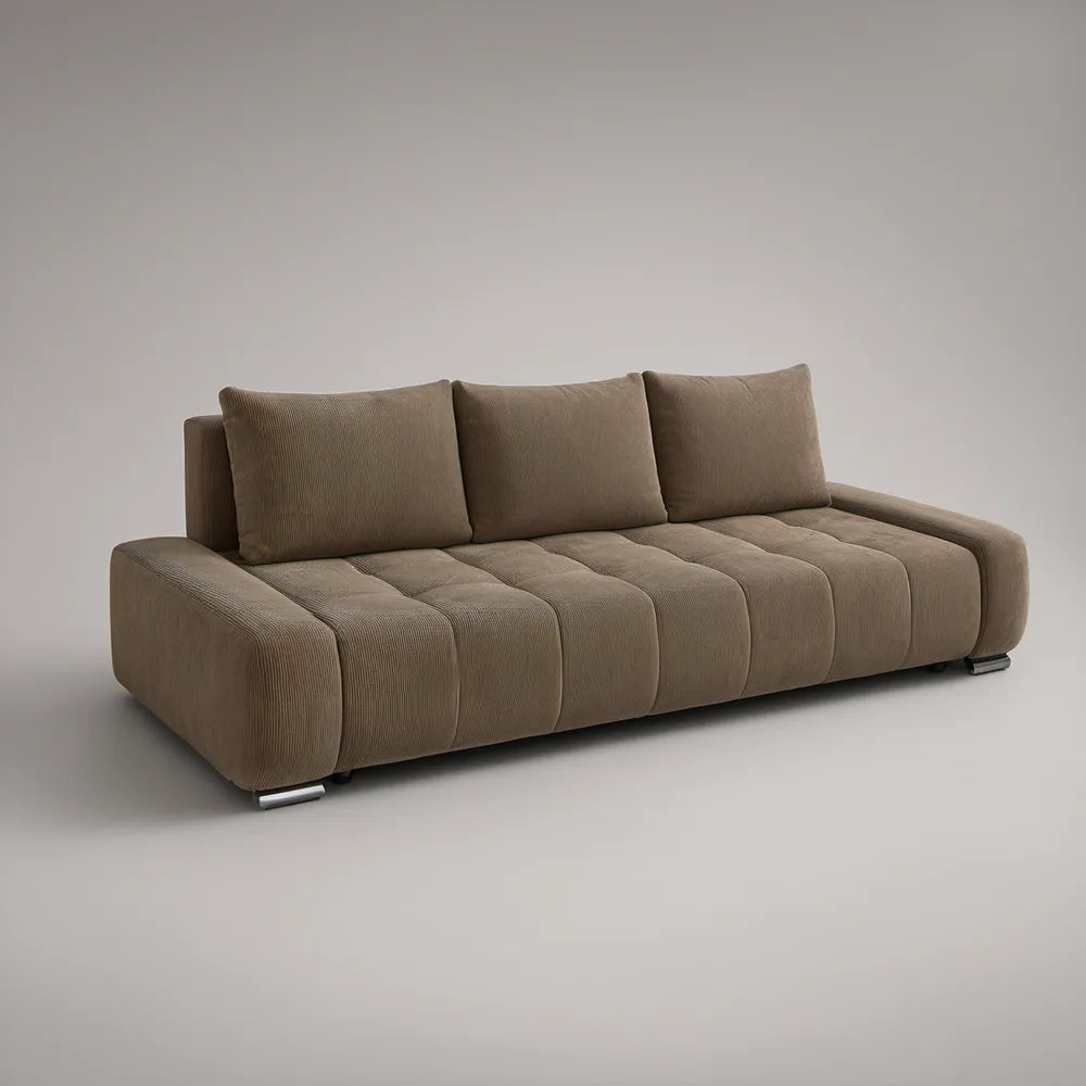 Sofá de 3 Lugares em Veludo Cotelê Castanho-Toupe 220 x 95 x 78 cm