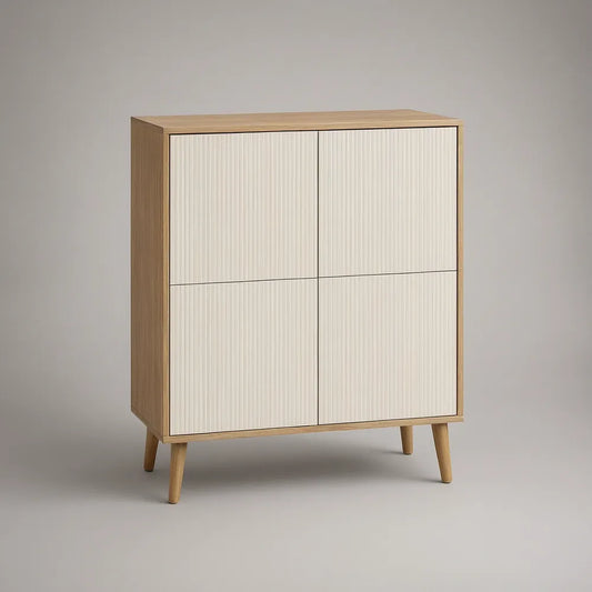 Armário Alto de 4 Portas em Carvalho Natural e Branco Mate, 90 x 40 x 110 cm